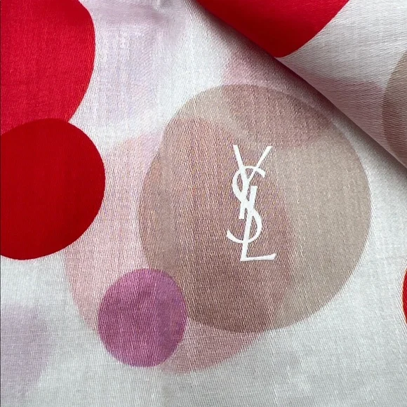 Yves Saint Laurent Red, Lilac & Cream Polka Dot Cotton Handkerchief / Bandana - Picture 12 of 12
